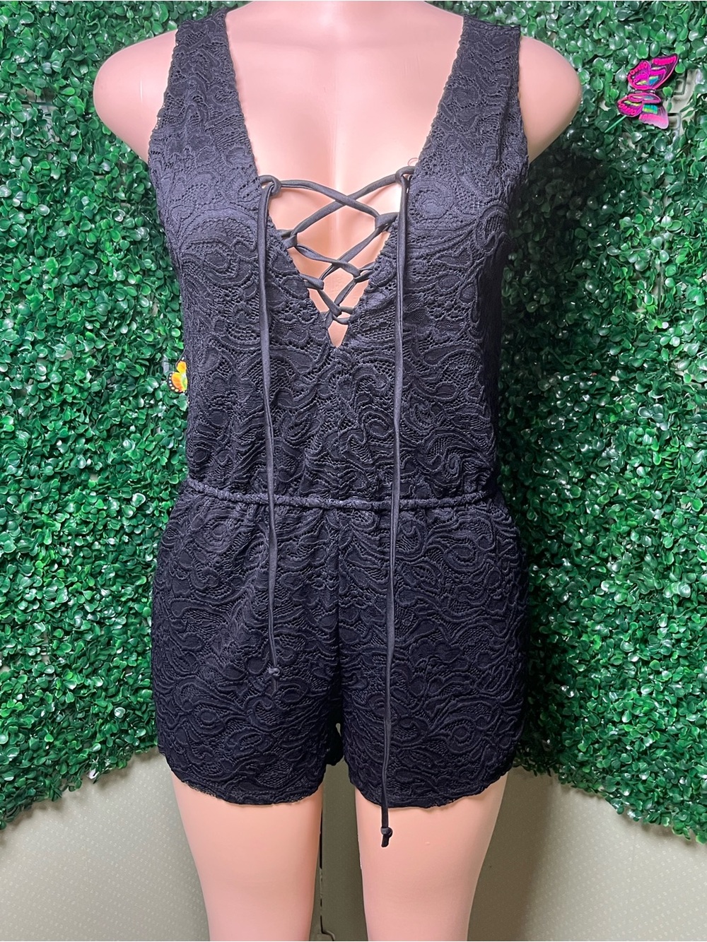Ambiance Black Lace-Up Kids One-Piece Bodysuit